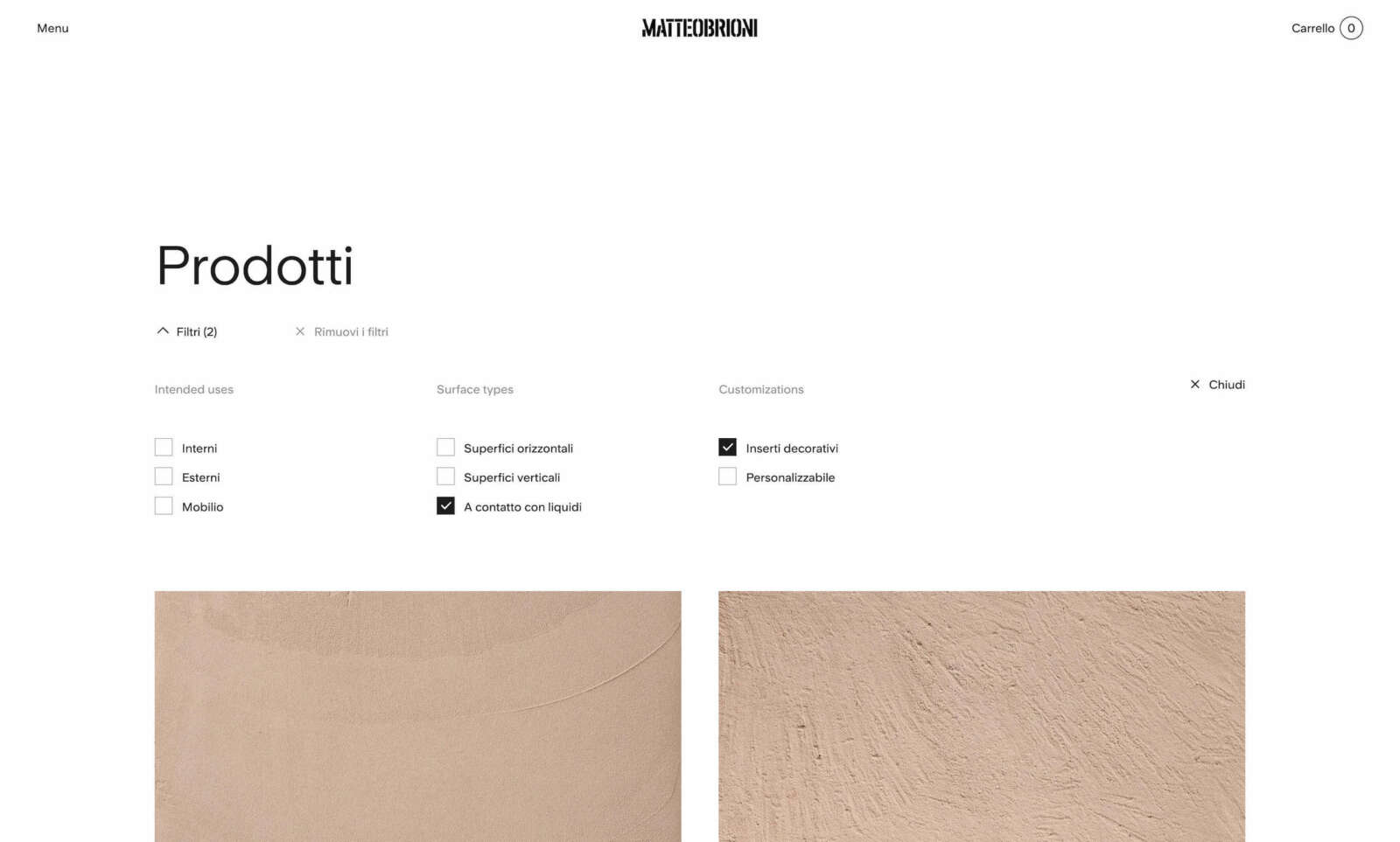 Sito web di prodotti di architettura per architetti e designer